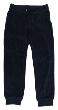 Tmavomodré sametové tepláky H&M