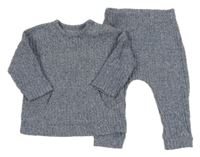 2 set - modrý melírovaný lehký svetr + pletené tepláky George