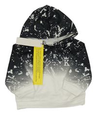 Nové - bílo-černá vzorovaná mikina s kapucí shein