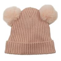 Růžová pletená třpytivá podšitá čepice s bambulemi