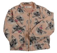 Růžová šusťáková zateplená bunda s kočkami H&M