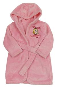 Růžový plyšový župan s dívkou a kapucí 