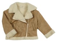 Hnědý semišový zateplený křivák s huňatým límcem Shein