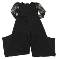 Černý společenský kalhotový overal s tylovými rukávy shein