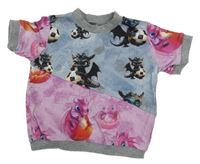 Šedo-růžové tričko s draky 