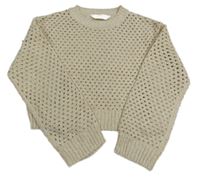 Béžovo-bílý melírovaný perforovaný crop svetr H&M