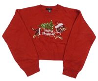 Červený crop svetr s jezevčíkem New Look