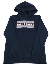 Tmavomodrá mikina s logem a kapucí Jack & Jones