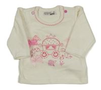 Bílo-růžové sametové triko s kočárem Ergee