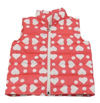 Růžovo-bílá šusťáková zateplená vesta se srdíčky