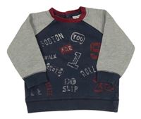 Tmavomodro-šedá mikina s nápisy