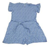 Světlemodro-bílý květovaný kraťasový overal F&F