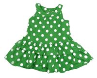 Zeleno-bílá puntíkatá šatová tunika s volánky C&A