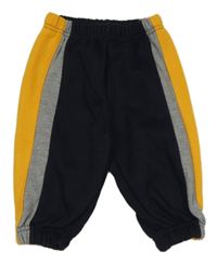 Tmavomodro-šedo-hořčicové tepláky 