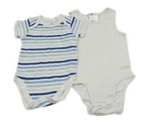 2set - 2x body - bílé + bílo-modré pruhované 