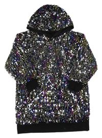 Černo-barevná šatová mikina s flitry a kapucí Dunnes Stores