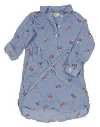 Modro-bílé pruhované květované košilové šaty s páskem H&M