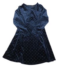 Tmavomodro-zlaté puntíkaté sametové šaty M&S
