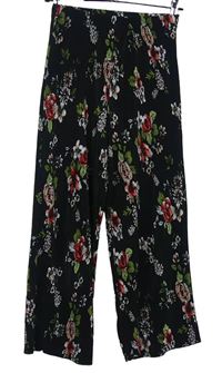 Dámské černé květované plisované culottes kalhoty Primark vel. 32