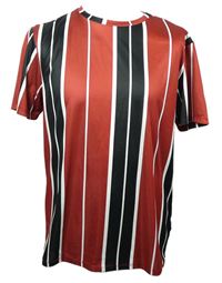 Pánské karmínovo-černo-bílé pruhované sportovní tričko Urban Threads 