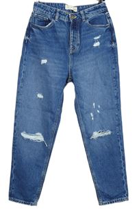 Dámské modré mom rifle s dírami Denim 