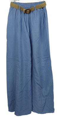 Dámské světlemodré sukňové kalhoty s páskem 