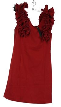 Dámské červené vlněné šaty s volánky Savida 