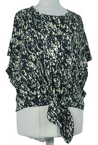 Dámské černo-světlezelené vzorované volné sportovní tričko s uzlem M&S