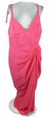 Nové - Dámské fuchsiové šifonové dlouhé šaty s řasením PrettyLittle Thing