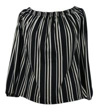 Dámská černo-bílo-růžová pruhovaná halenka s lodičkovým výstřihem Amisu 