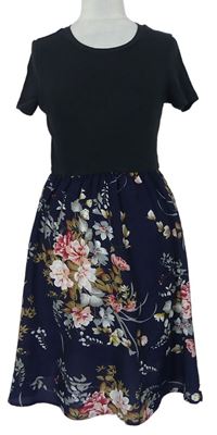 Dámské černo-tmavomodré květované šaty Shein 