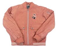 Růžová šusťáková zateplená bunda s výšivkou C&A