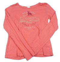 Růžové triko s nápisem a jelenem zn. H&M