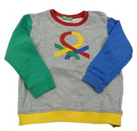 Šedo-modro-zelená mikina s logem Benetton