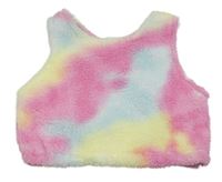 Růžovo-modro-žlutá huňatá crop vesta Shein