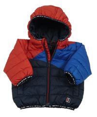 Červeno-modrá šusťáková zimní bunda s kapucí Next