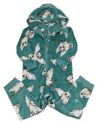 Tyrkysová plyšová kombinéza s Hedvikou a kapucí M&S