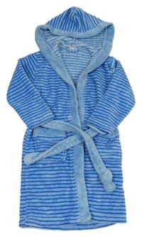 Modrý pruhovaný chlupatý župan s kapucí Alive