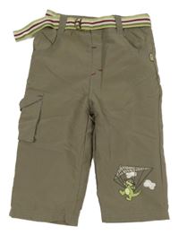 Béžové šusťákové podšité kalhoty s dinem a páskem