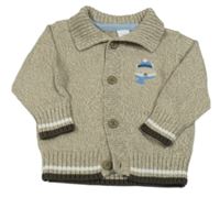 Béžový melírovaný propínací svetr s medvídkemBaby club