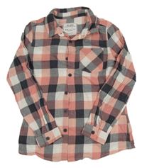 Růžovo-bílo-šedá kostkovaná halenka 