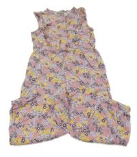 Růžový květinový kalhotový overal Impidimpi