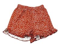 Hnědo-červené puntíkaté kraťasy s volánky Shein