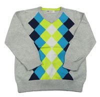 Šedo-modro-zelený károvaný svetr H&M