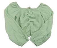 Světlezelená muchlaná crop halenka H&M