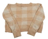 Růžový kostkovaný crop svetr Primark