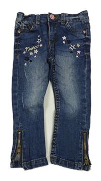 Tmavomodré skinny rifle s výšivkami Kiki&Koko