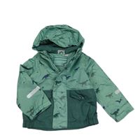 Zelená šusťáková jarní bunda s dinosaury a kapucí Impidimpi