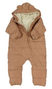 Broskvová prošívaná šusťáková zimní kombinéza s kapucí H&M