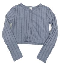 Světlemodrošedý žebrovaný propínací crop svetr Shein